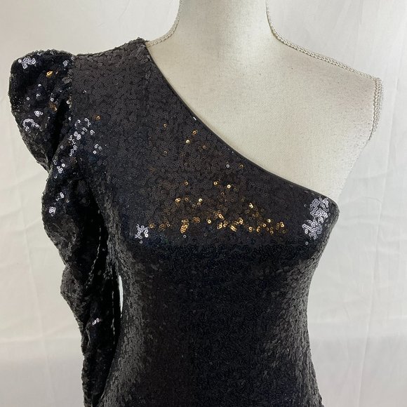 Lovers & Friends One-Shoulder Top M Black Sequins Long Sleeve New NWT - Picture 3 of 12